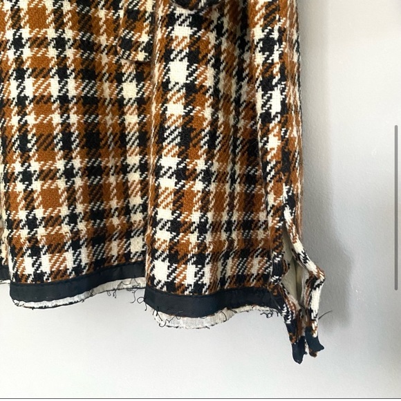 Vintage 60s Brown Black Cream Plaid Mini Dress Long Sleeve Belted Go-Go Mod S - Picture 7 of 8